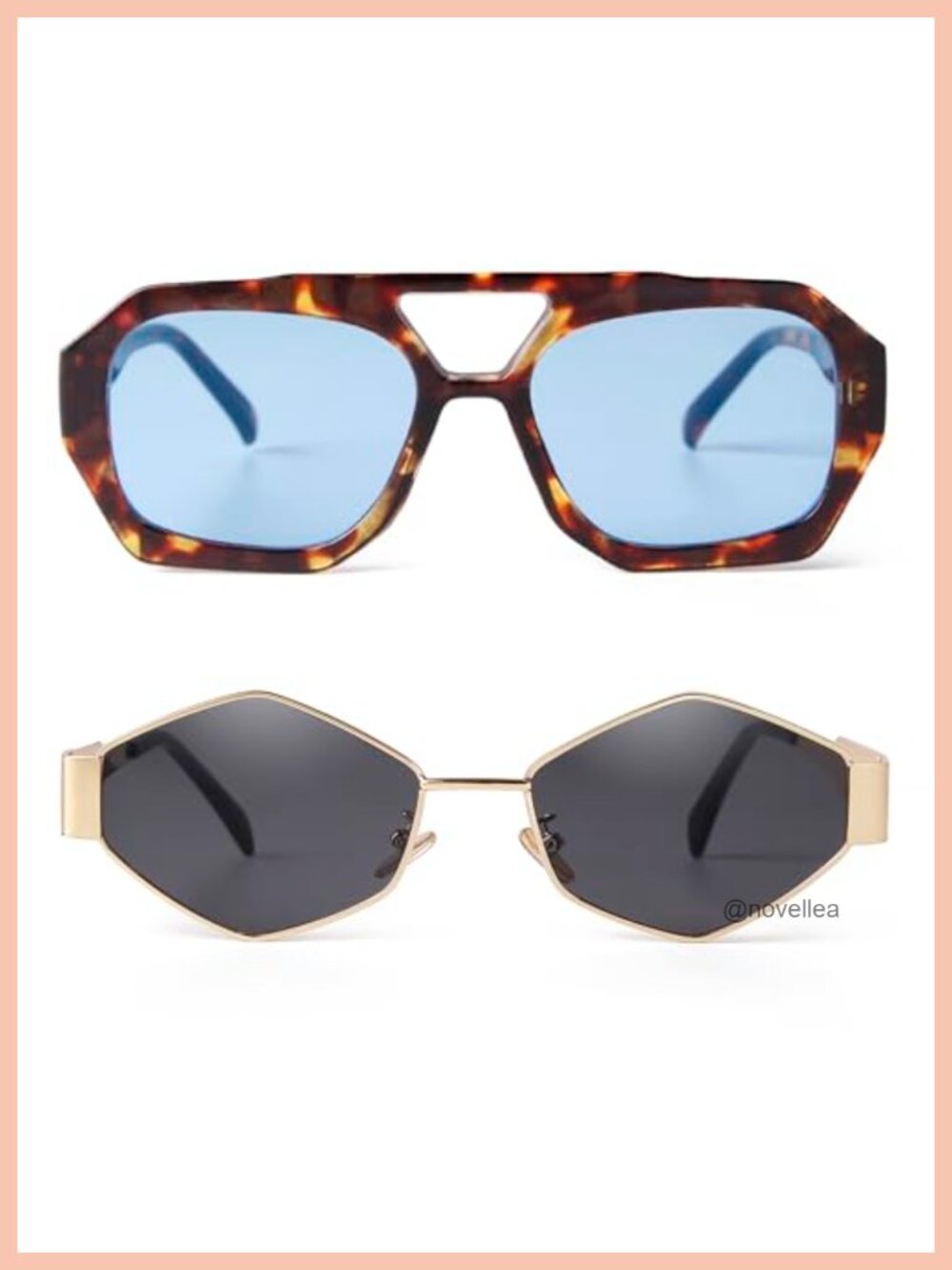 2 PC Trendy Sunglasses for Women, Gold Metal Square Aviator Sunnies